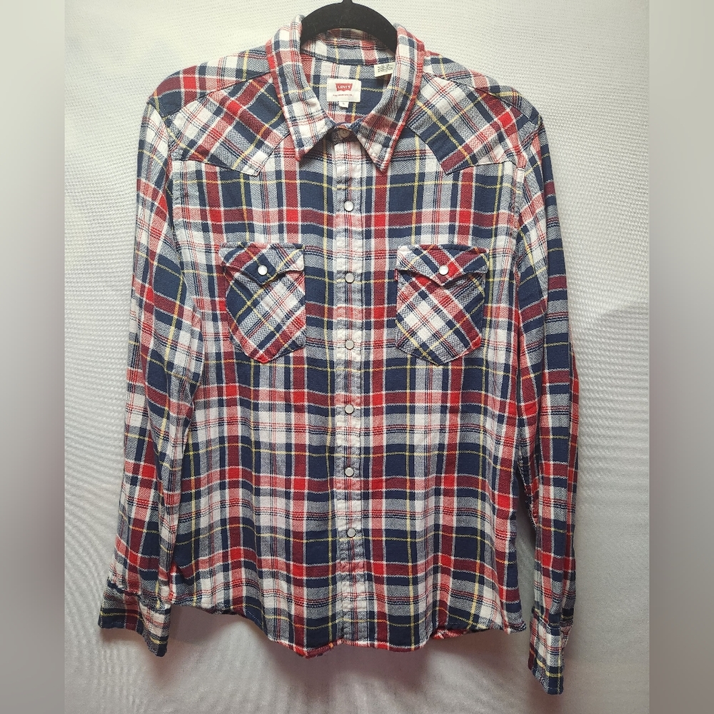Men's Levi's Cotton Flannel Western Snap Long Sleeve Shirt sz L
